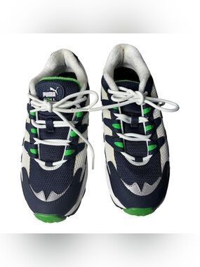 Puma Kids Navy, White & Green Athletic Sneakers Size 5